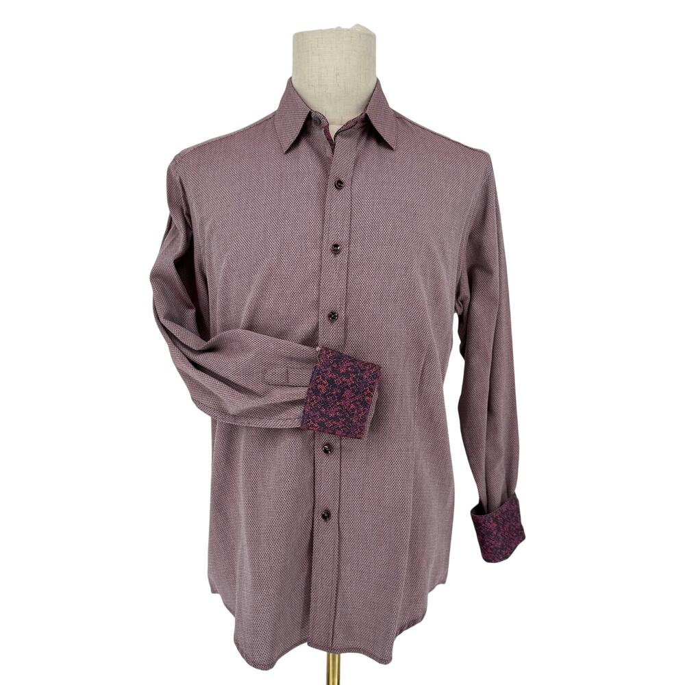 Robert Graham Woven Button Front Long Sleeve Shirt Boden Textured Red Burgundy M